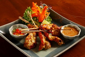 Chicken satay with peanut sauce at Centara Grand Island Resort and Spa Maldives